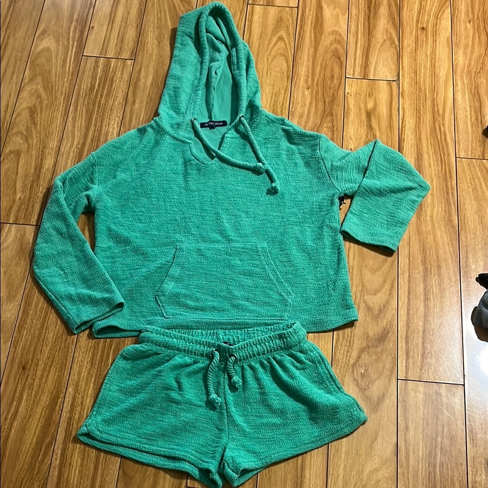 Teal Hooded Lounge Set with Shorts
